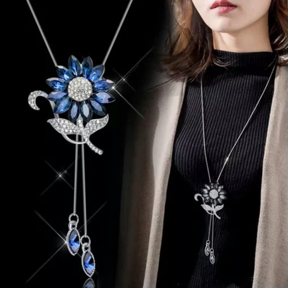 HOOUN 925 Sterling Silver Plated Tassel Drop Long Chain Twist Necklace Jewellery Gift-Sunflower