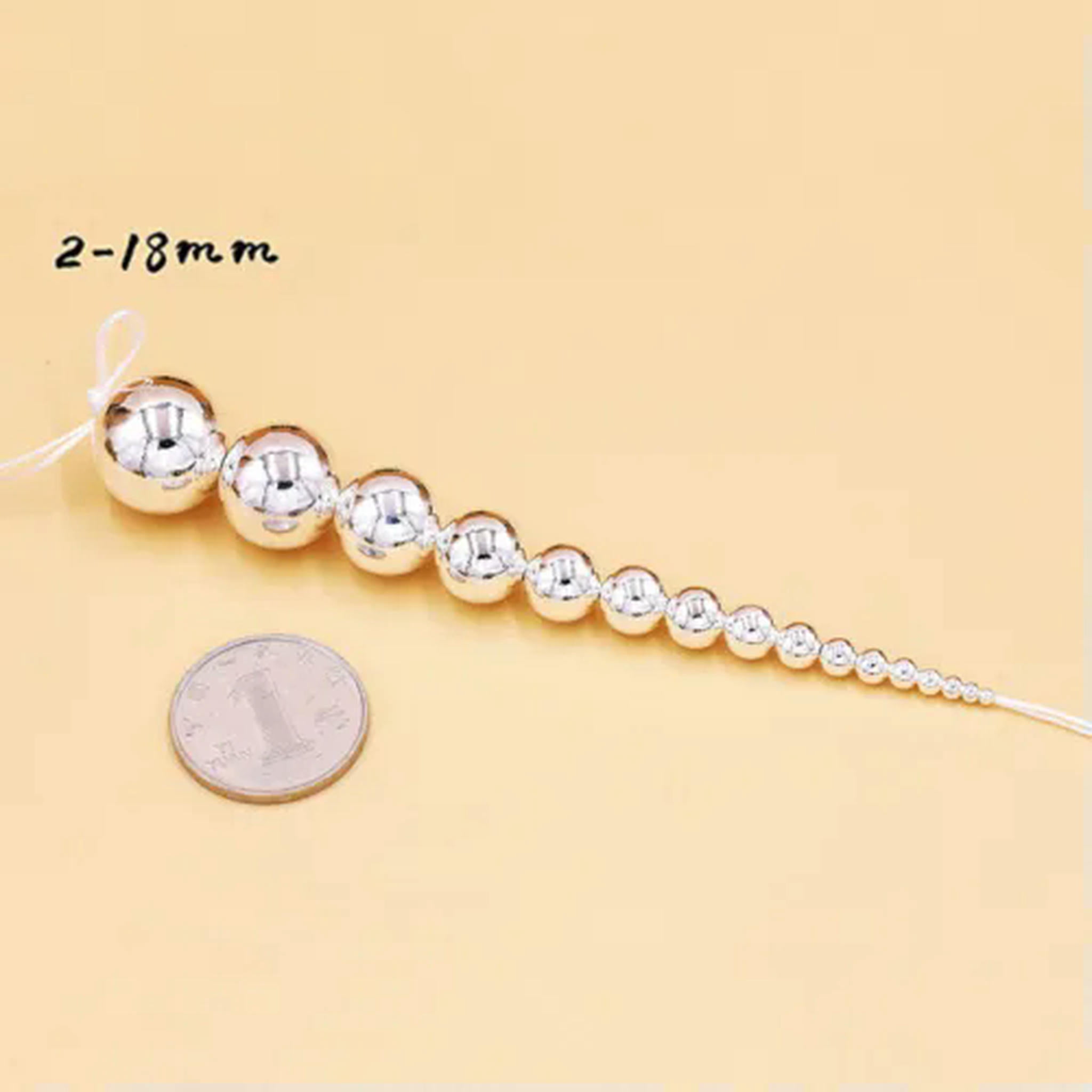 HOOUN 925 Sterling Silver Round Ball Beads Small Hole Seamless Bulk Jewelry 2mm-18mm-2.5MM (50 PCS)
