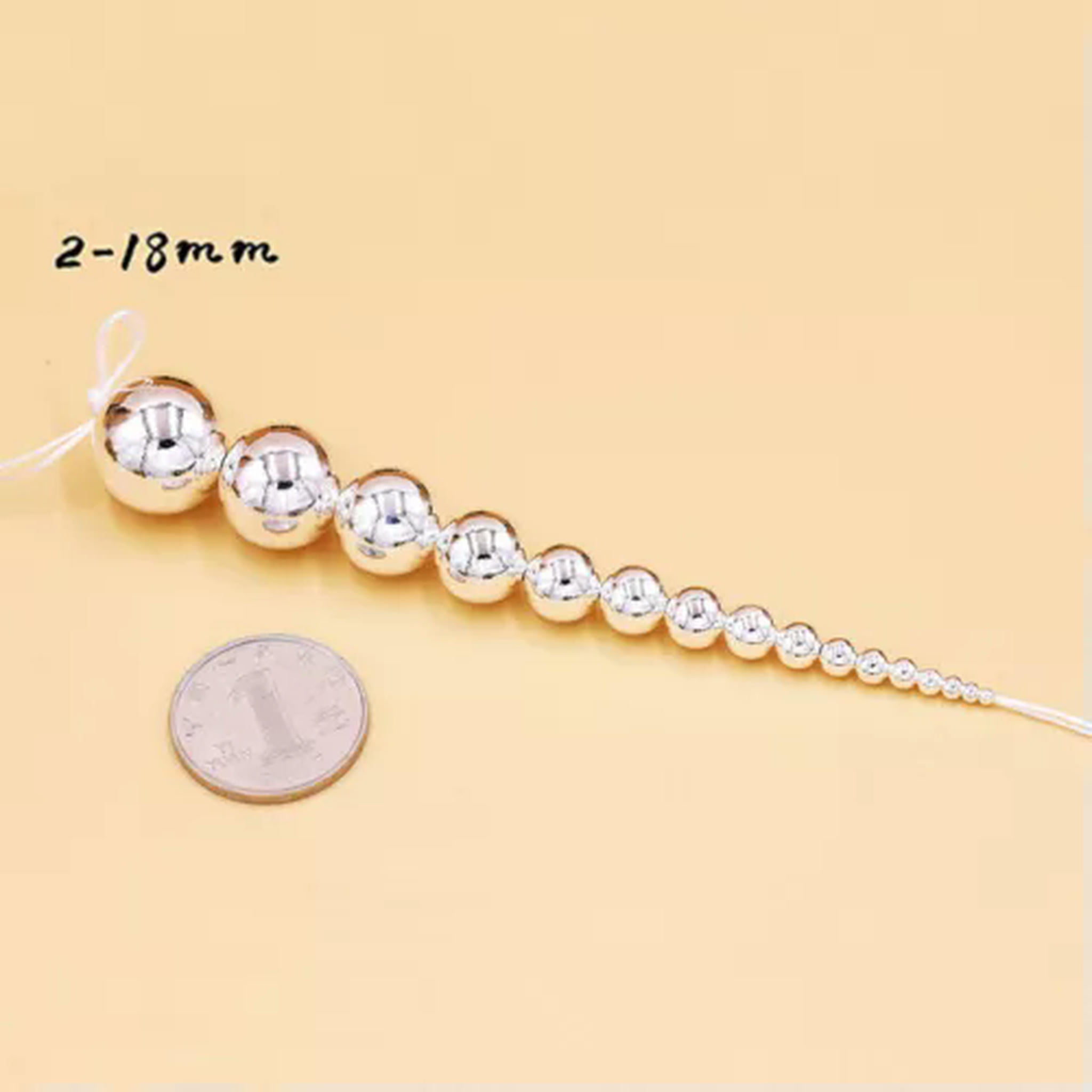 HOOUN 925 Sterling Silver Round Ball Beads Small Hole Seamless Bulk Jewelry 2mm-18mm-3.5MM (50 PCS)