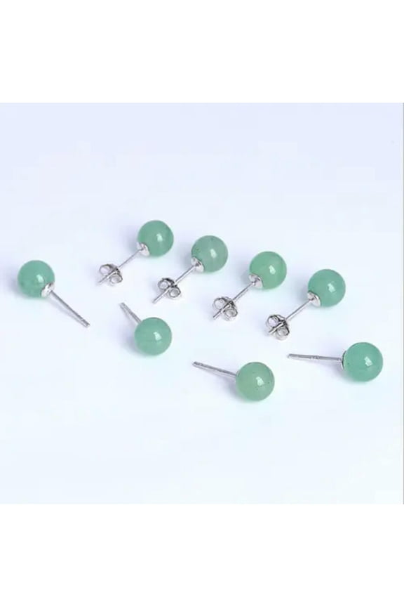 925 Sterling Silver Small Natural Jade Round Ball Bead Stud Earrings 6mm