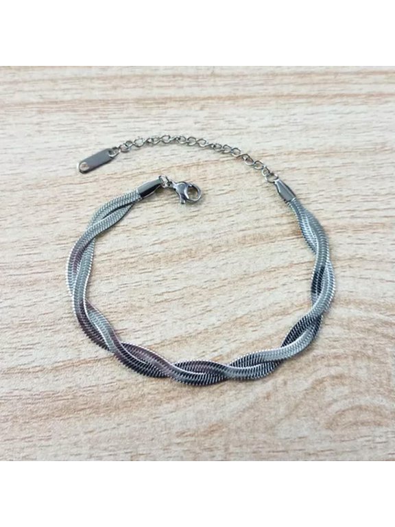 925 Sterling Silver plated Flat Snake Chain Charm Bracelet birthday Xmas gift-Silver