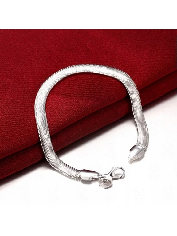 925 Sterling Silver plated Flat Snake Chain Charm Bracelet birthday Xmas gift