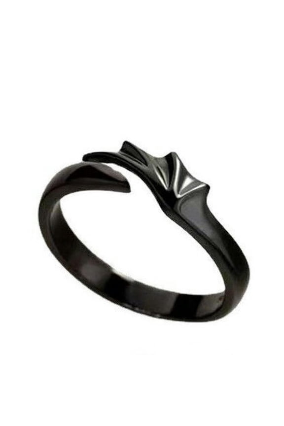 925 Sterling Silver plated Shinny Angel Devil Wing Heart Feather Ring Gift-Devil
