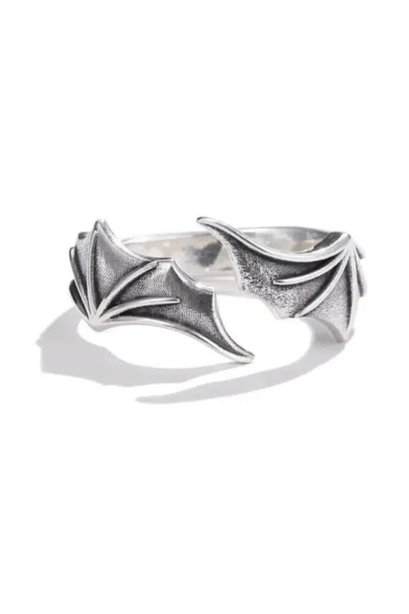 925 Sterling Silver plated Shinny Angel Devil Wing Heart Feather Ring Gift-Devil