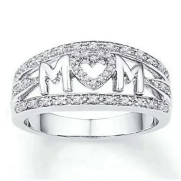 HOOUN 925 Sterling Silver plated Shinny Bling Mom Mother Ring Women Beautiful Gift-9