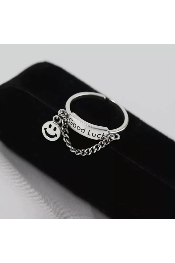 925 Sterling Silver plated Smile Face Couple Rings dolphin Chain Engagement Gift