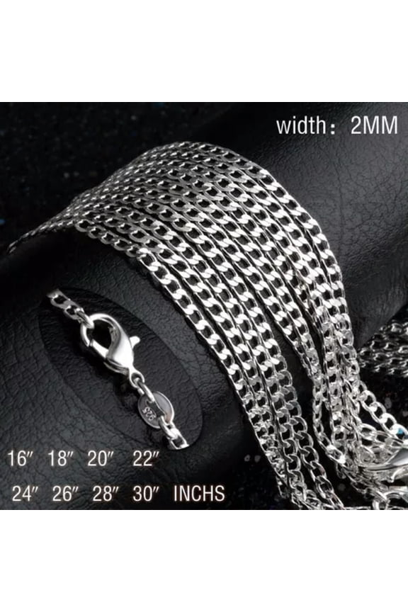925 Sterling Silver plated Women Ladies Curb Chain Necklace Wedding Gift-28 inches