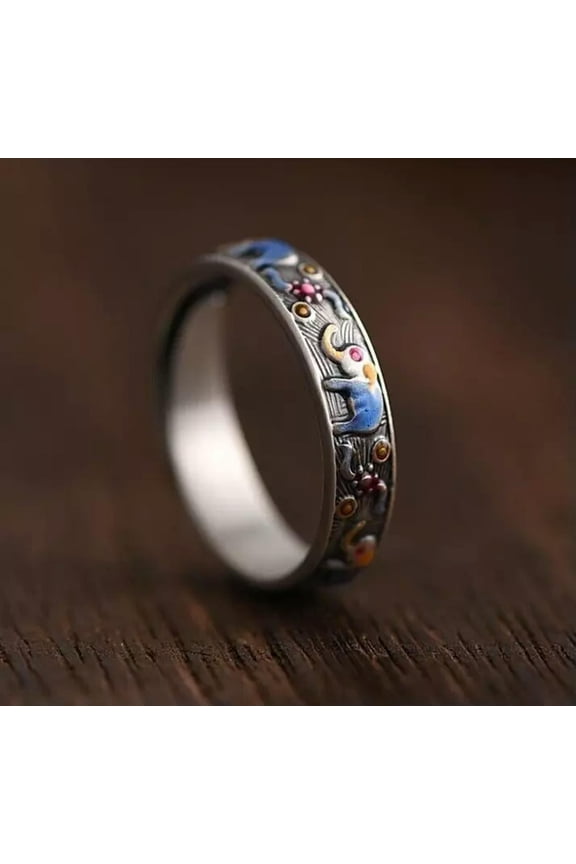 925 silver enamel elephant vintage style Ring jewelry for women