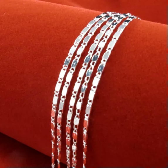 HOOUN 925Silver Gold Chain Women Men 16-30inch Chic Necklace Jewelry Gift 5pc/set Lot-5pcs Curb Flat Chain-18