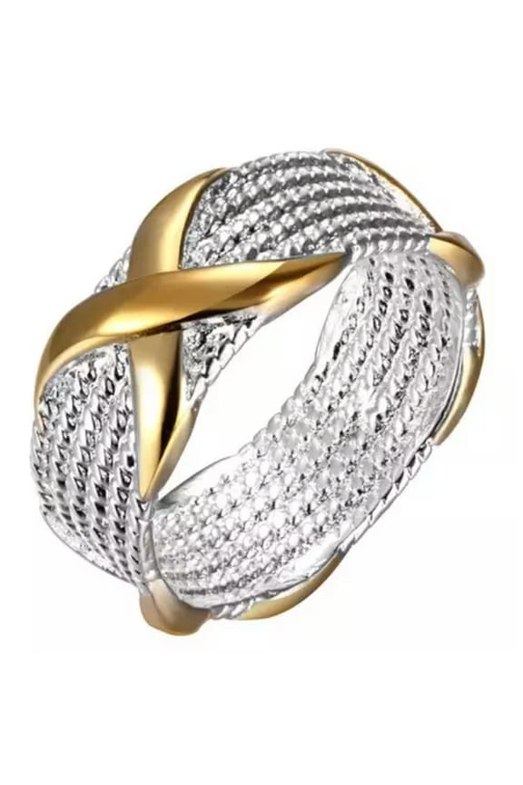 925Silver Two-tone Gold X Ring for Women Bridal Promise Wedding Jewelry Size5-11-01# Two Tone-8