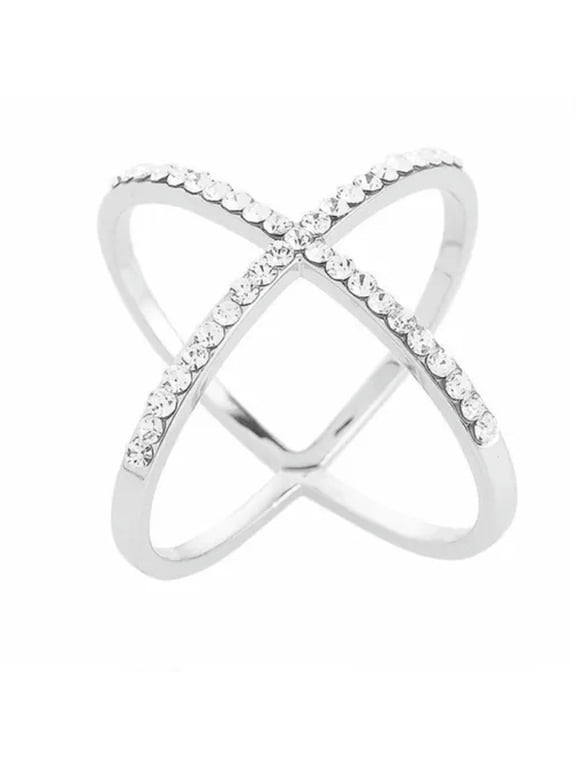 925Silver Two-tone Gold X Ring for Women Bridal Promise Wedding Jewelry Size5-11-04# X Ring-10