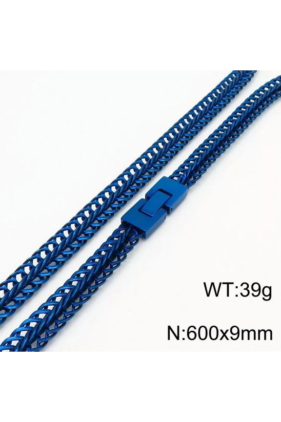 9mm 24inch Blue Stainless Steel Fashion Link Chain Necklace For Mens Cool Gifts