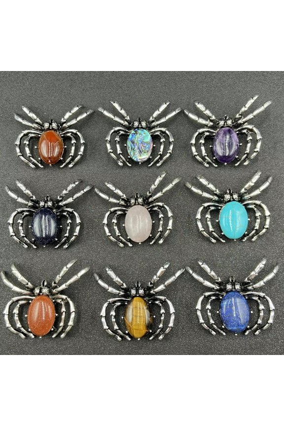 9pcs Mixed Natural Stone Crystal Pendant Key Chain Healing Chakra Spider Brooch