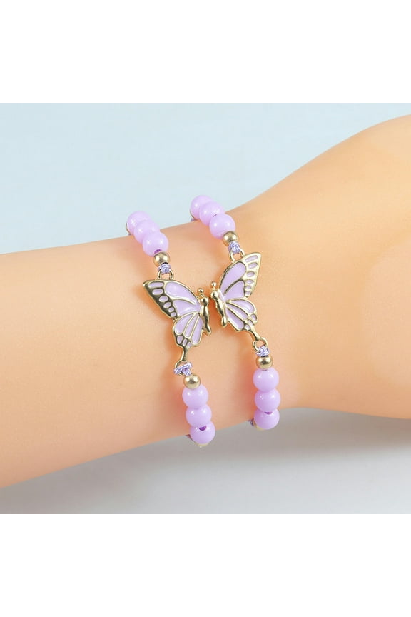 A Pairs Alloy Enamel Butterfly Beads Bracelets Girl Multicolor Adjustable-4-A Pairs