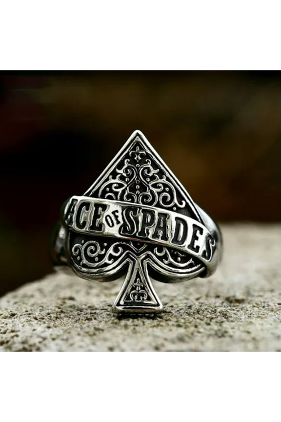 ACE OF SPADES Poker Card Ring Stainless Steel Men's Vintage Biker Lucky Ring-7