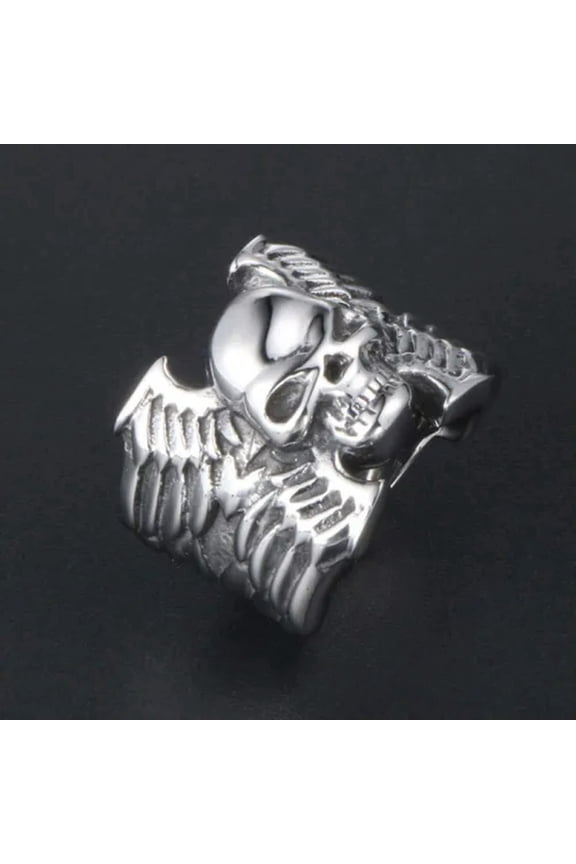 ANGEL WINGS CROSS SKULL RING STAINLESS STEEL DEATH GOD SKULL MEN'S BIKER RINGS-9