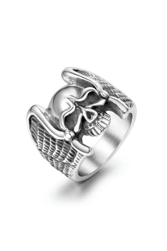 ANGEL WINGS SKULL RINGS STAINLESS STEEL MEN'S PUNK SKULL HEAD BIKER JEWELRY RING-11