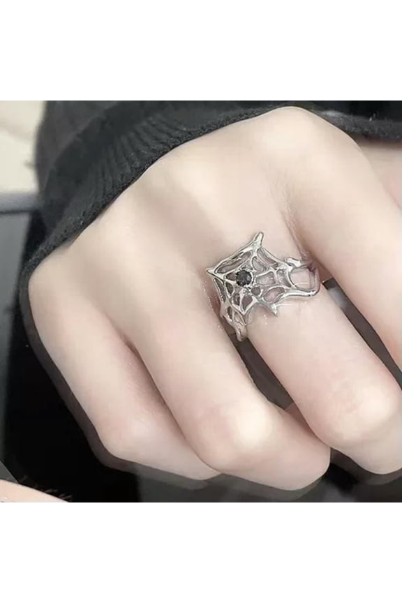 Adjustable Ring Irregular Spider Webs Punk Hip Hop Zircon Opening Jewelry -Spider Web
