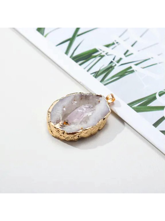 Agate Slice Amethyst Geode Stone Crystal Healing Pendant Quartz Druzy Necklace-White