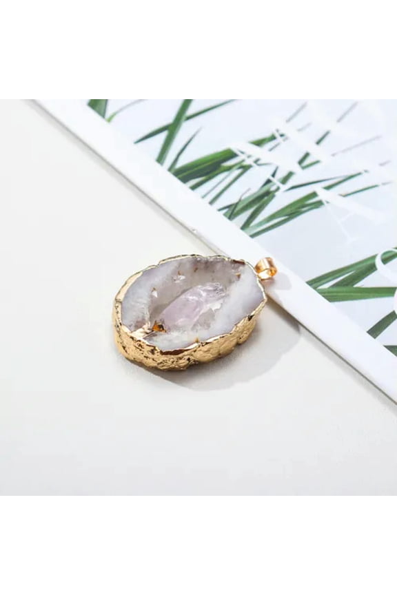 Agate Slice Amethyst Geode Stone Crystal Healing Pendant Quartz Druzy Necklace-White