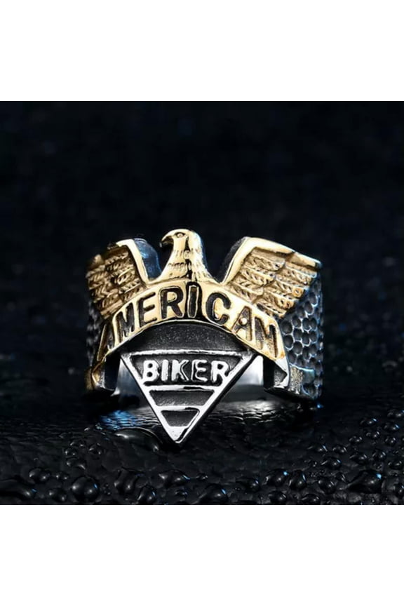 American Biker Eagle Ring Stainless Steel Men's Knight Rider Hawk Ring Size 7-13-7