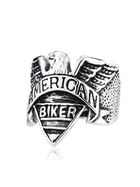 American Biker Eagle Ring Stainless Steel Men's Knight Rider Punk Ring Size 7-13-7