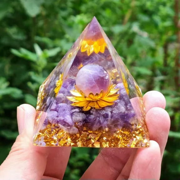 HOOUN Amethyst Crystal Sphere Orgonite Pyramid Obsidian Chakra Energy Orgone Stone-#4 Amethyst