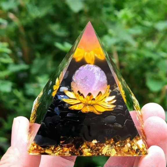 HOOUN Amethyst Crystal Sphere Orgonite Pyramid Obsidian Chakra Energy Orgone Stone-#5 Amethyst+Obsidian