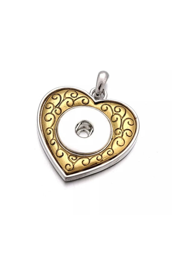 Ancient Gold Heart Drill Snap Pendant Necklace Fit 18mm Chunk Charm Button