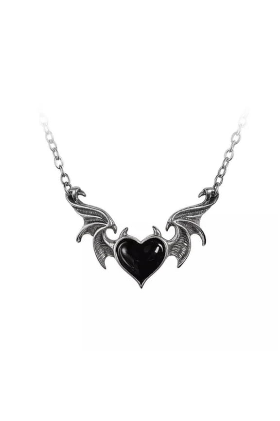 Angel Devil Wings Love Heart Crystal Pendant Necklace Gothic Women Jewelry Gifts-4#Black Heart Demon wings