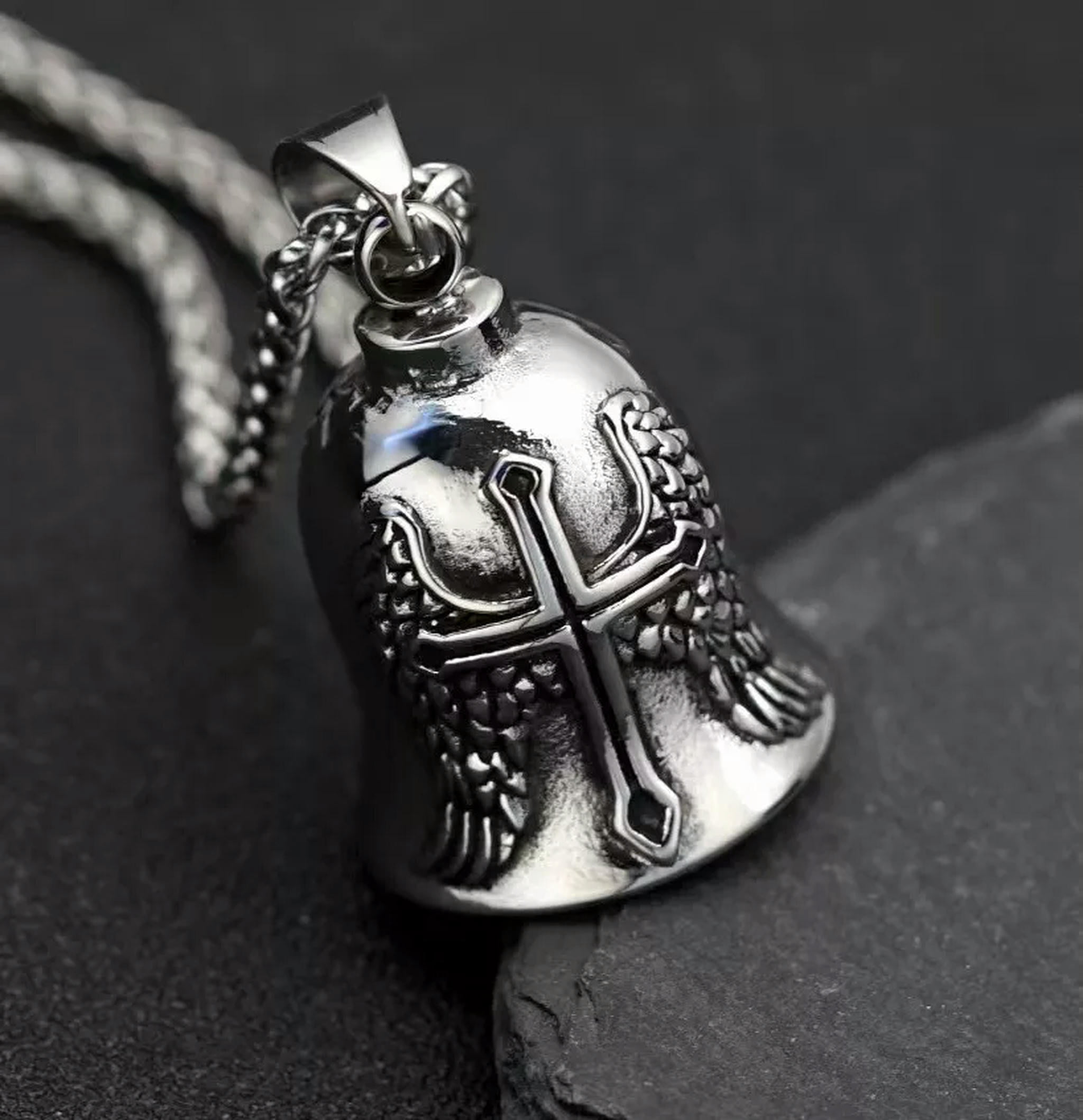 HOOUN Angel Wings Cross Biker Gremlin Bell Motorcycle Pendant Necklace ...
