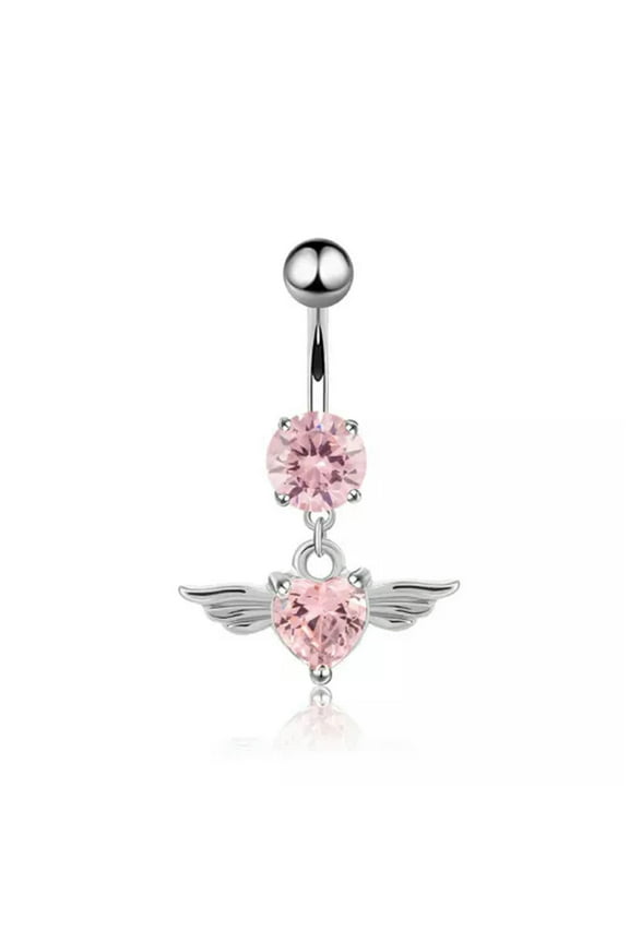 Angel Wings Heart Navel Ring Belly Button Ring Women Sexy Body Piercing Jewelry-Pink