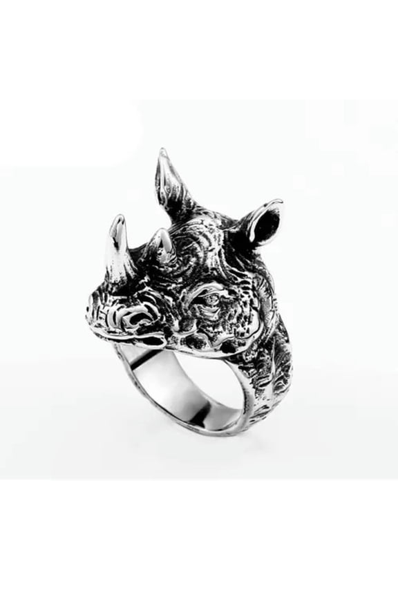 Animal Rhinoceros Ring Stainless Steel Men's Gothic Biker Power Ring Size 7-13-9