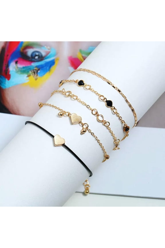 Anklet Bracelet Black Heart Bohemian Anklet Beaded Foot Beach Jewelry Cord Lace