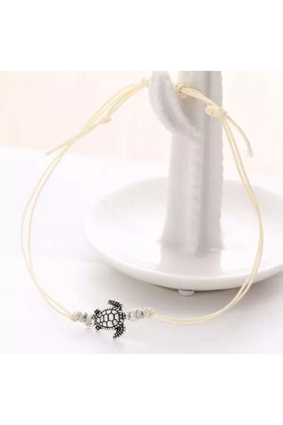 Anklet Bracelet Turtle Beaded Bohemian Anklet Foot Beach Jewelry Cord Lace-Cream