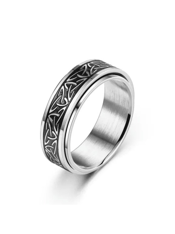 Anti Anxiety Spinner Fidget Rotating Men Women Simple Stainless Steel Ring U +-silver-10