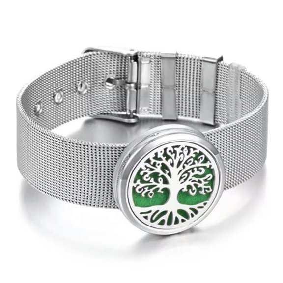 HOOUN Aromatherapy Essential Oil Diffuser Locket Stainless Steel Bangle Jewelry Gift -JSZ3