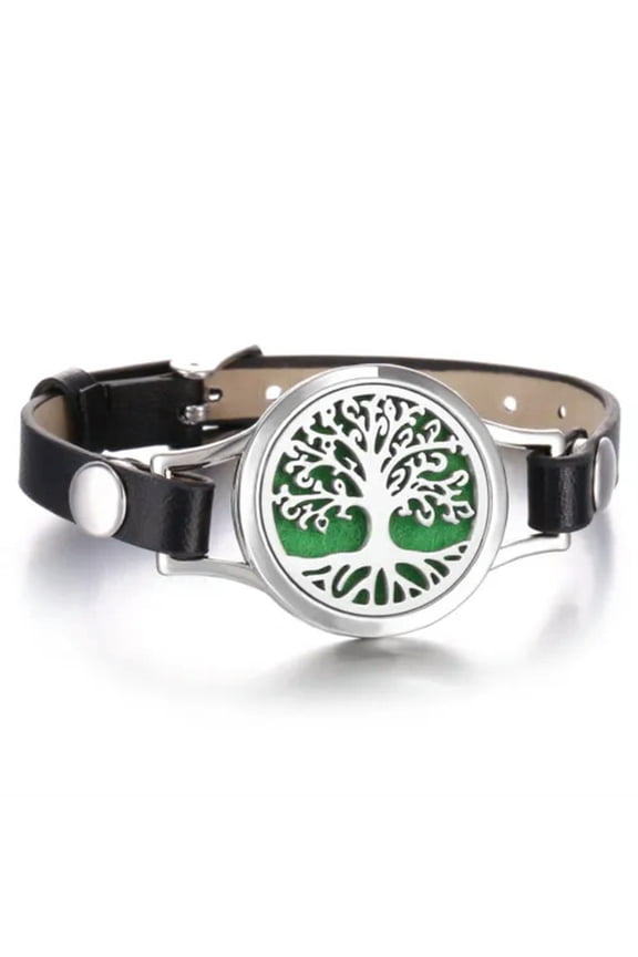 Aromatherapy Essential Oil Perfume Diffuser Locket Leather Bracelet Jewelry Gift-DSZ15