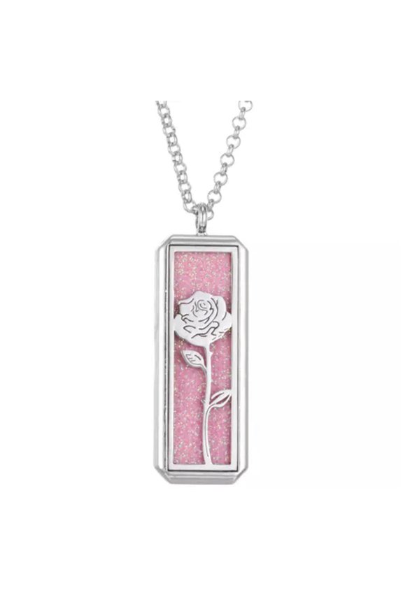 Aromatherapy Perfume Diffuser Rectangle Steel Locket Pendant Necklace Gift -KB06