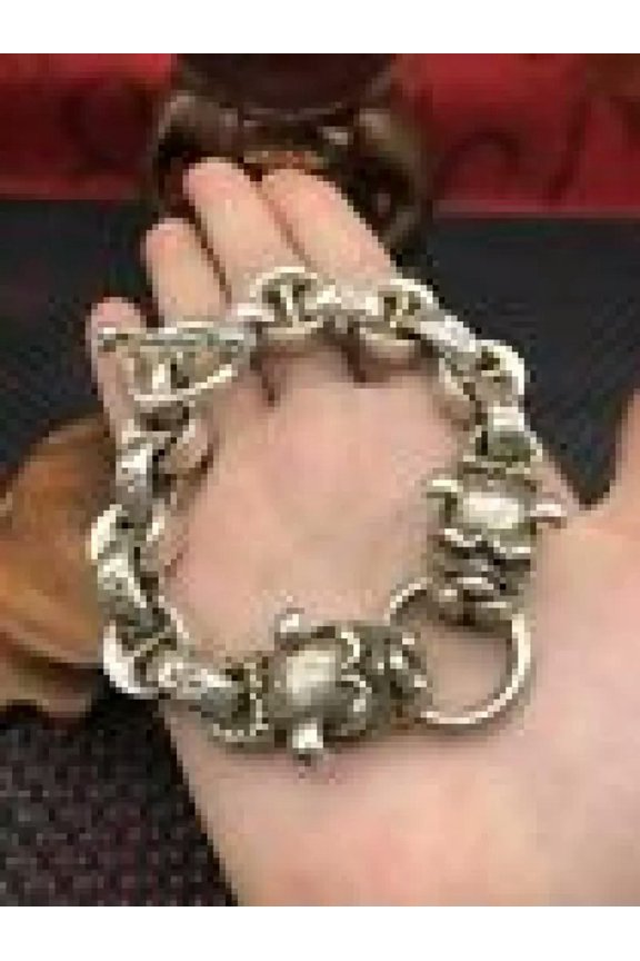 Asian Old Chinese Miao Silver Hand Cast Dog Statue Bracelet Jewel Cool Gift