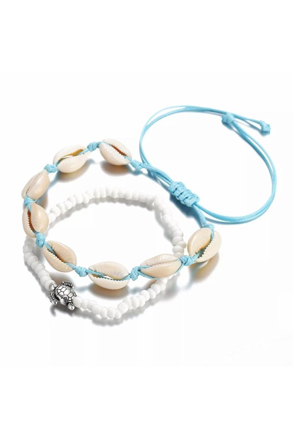 BOHO FESTIVAL BEACH DRAWSTRING ROPE SHELL BEADS ANKLET ANKLE CHAIN TRUTLE NEW