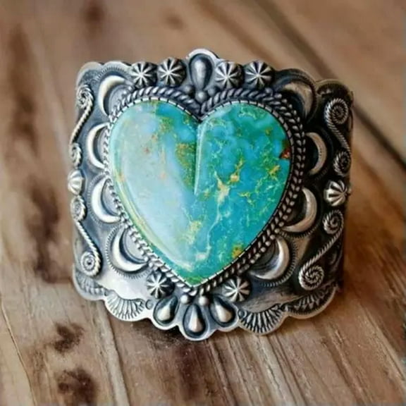 HOOUN BOHO Turquoise Tibetan Silver Heart Rings for Women Party Jewelry Gift Size 6-10-9-1# Turquoise