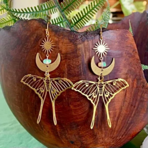 HOOUN BOHO Women Gold Plated Snake Serpent Moon Earrings Witchy Gothic Jewelry Gift-10#Moth & Moon