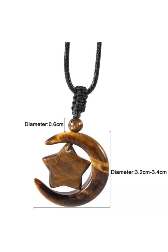 Beads Star Moons Crystal Necklace Gemstone Crescent Pendant Gift Healing Reiki-Tiger Eye