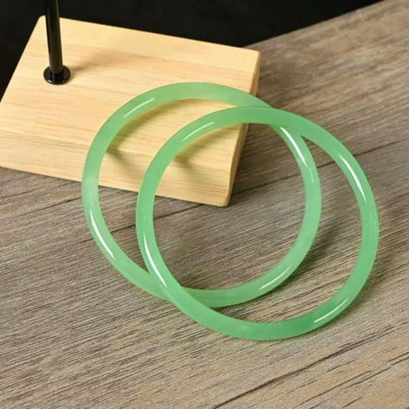 HOOUN Beautiful lady Natural Jade Solid Jingle Bracelet Vintage Simple Jade Bracelet-Aqua Green-56mm