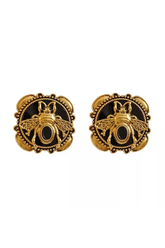 Bee Stud earrings black/yellow ENAMEL studs GOLD PLATED retro bees earrings