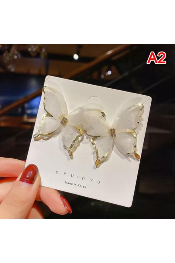 Big Mesh Butterfly Earrings Romantic Tulle Animal Black White Butterfly Stud@-White-