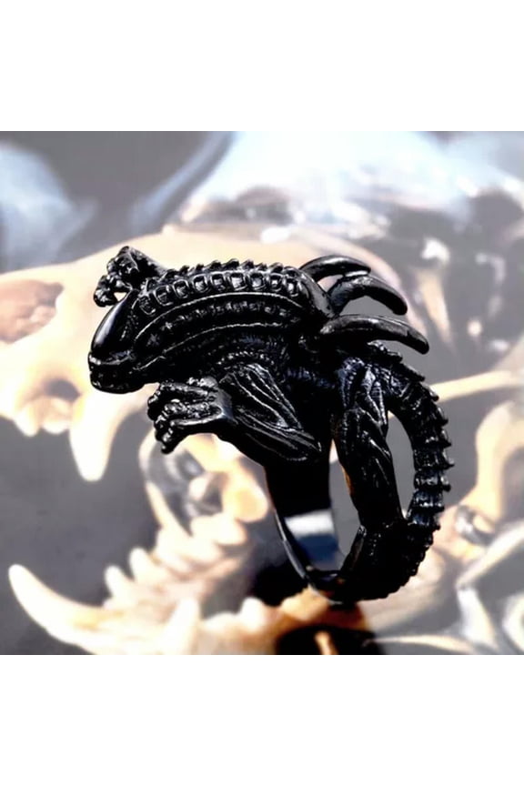 Black Alien Monster Ring Stainless Steel Lizard Alien Men's Vintage Biker Rings-8