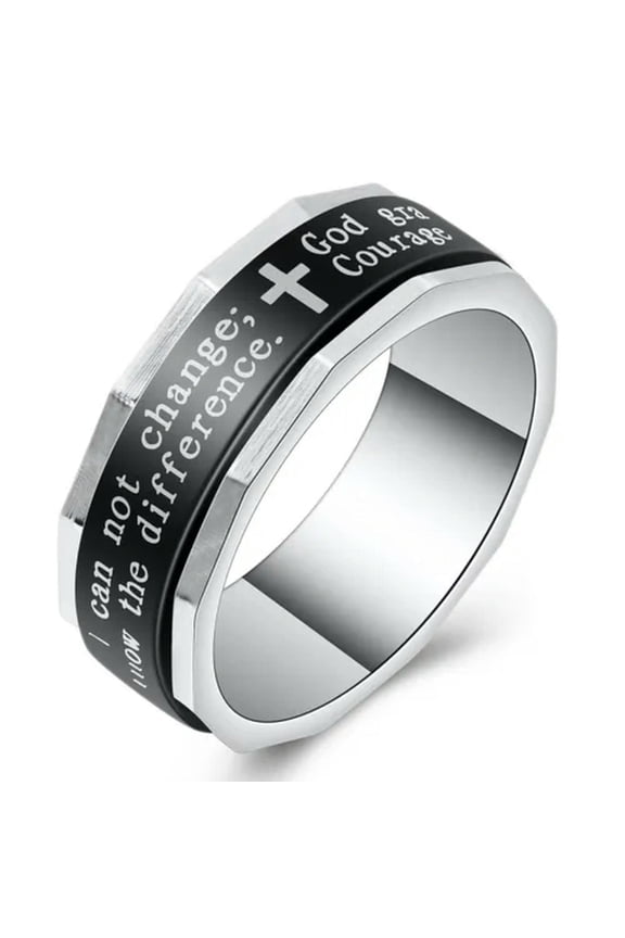 Black Bible Cross Spinning Ring Stainless Steel Men Women Fashion Ring Nut Edges-11