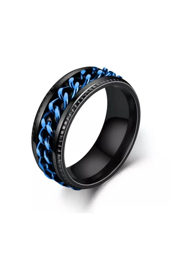 Black Blue Cuban Link Spinning Band Ring Stainless Steel Men's Jewelry Gift-10